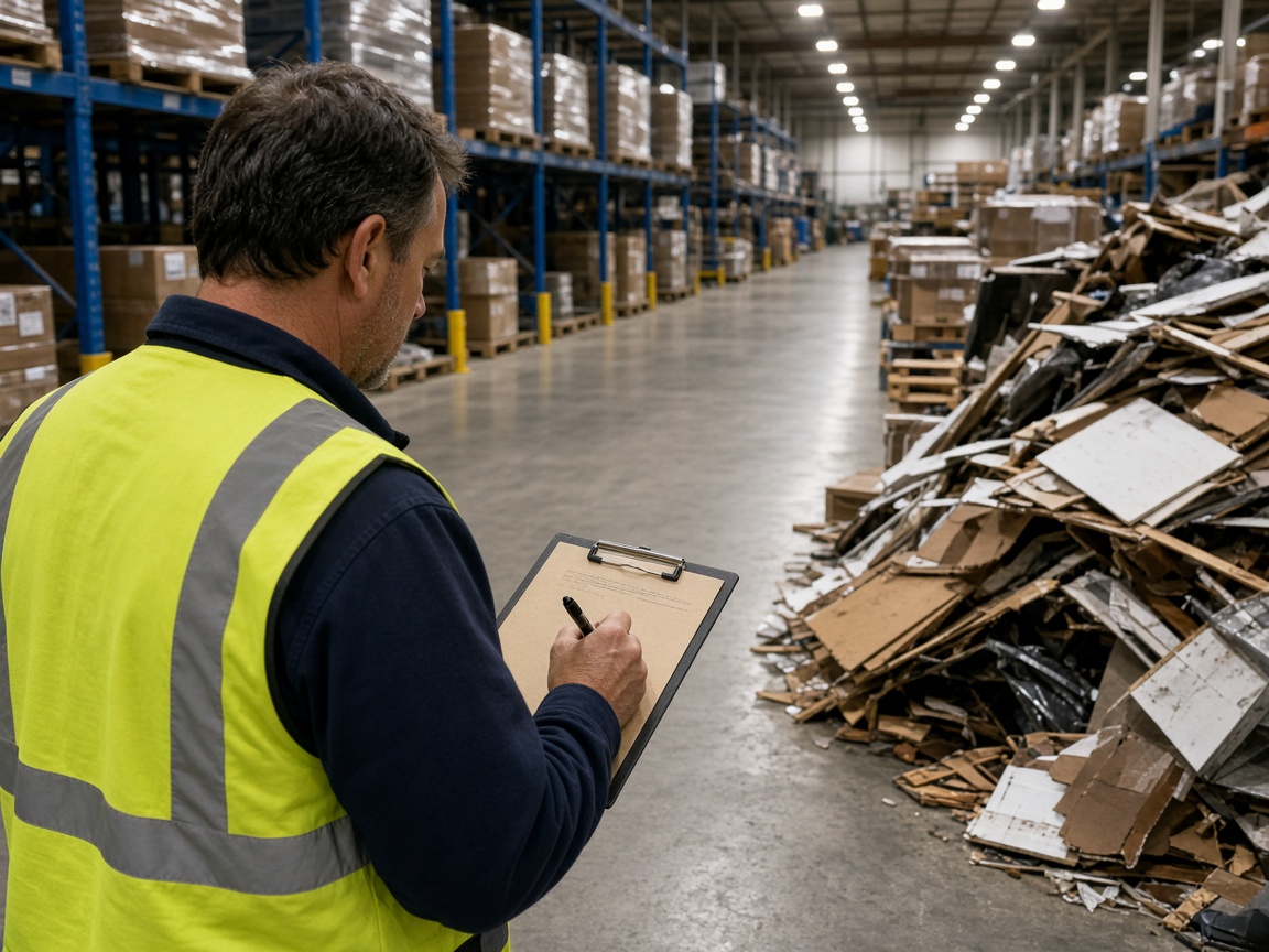 Facility planner marking a warehouse zone for commercial junk removal